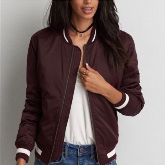 American Eagle Outfitters Jackets & Blazers - 🍂American Eagle Burgundy Varsity style Bomber🍂